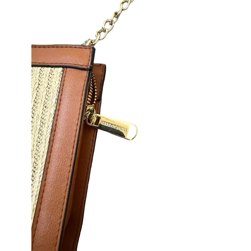 Steve Madden Crossbody Bag Brown Straw Woven Faux Leather Gold Chain Strap - Picture 2 of 6